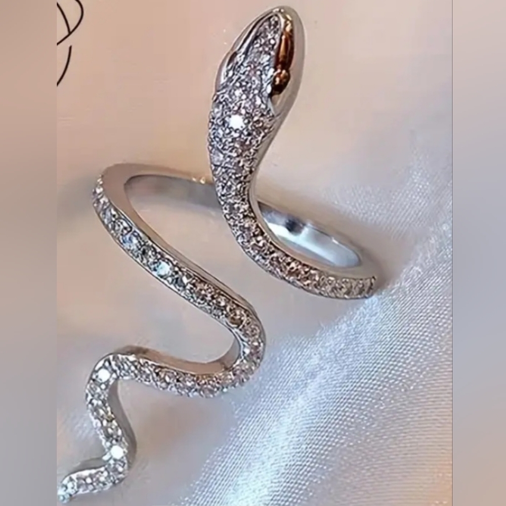 Elegant Silver Snake Ring with Crystals